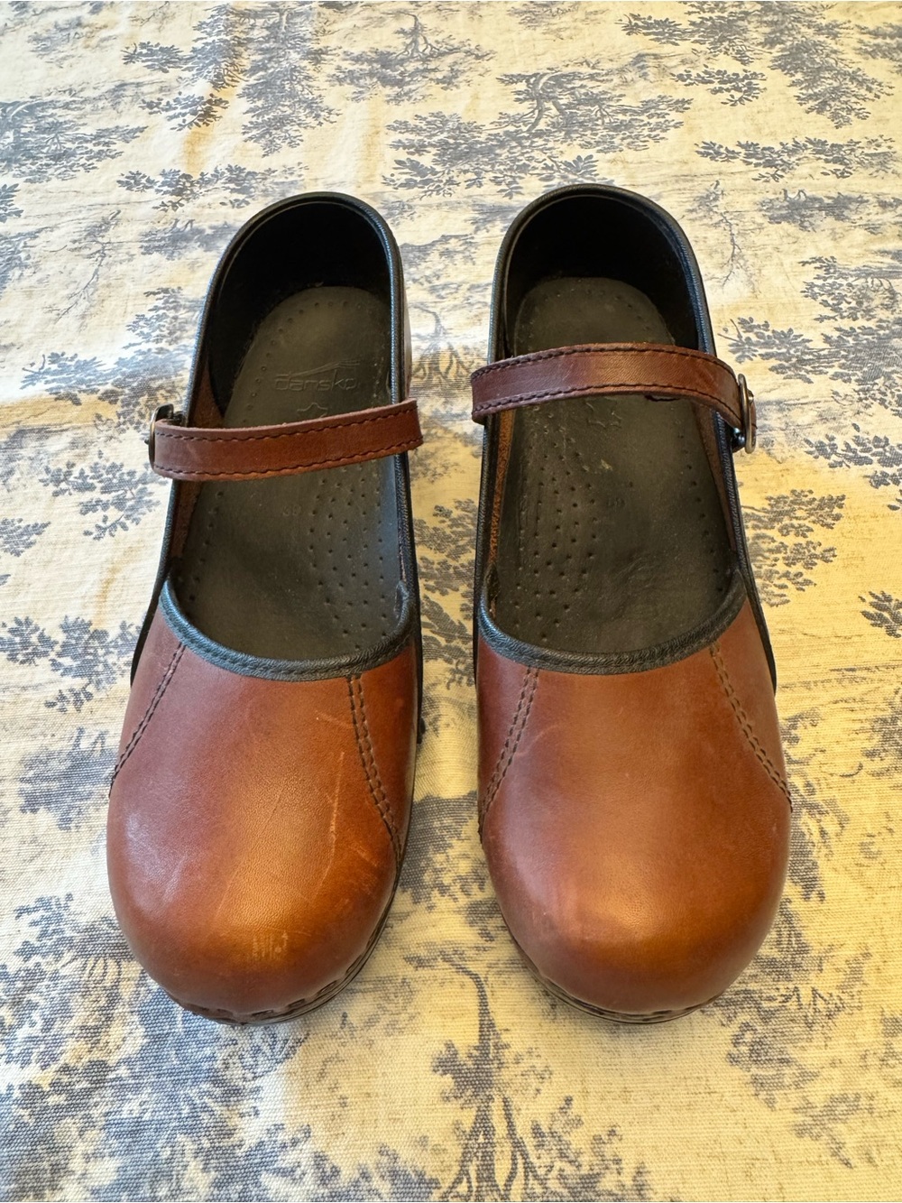 Dansko Brown Leather Mary Jane Clogs with Strap